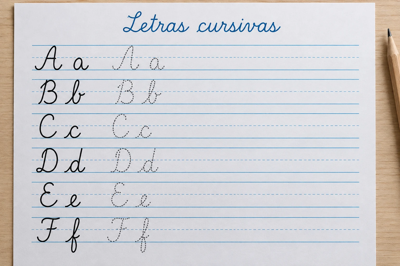 Letras cursivas maiúsculas e minúsculas com modelos pontilhados e linhas para praticar. Letras cursivas maiúsculas e minúsculas com modelos pontilhados e linhas para praticar.