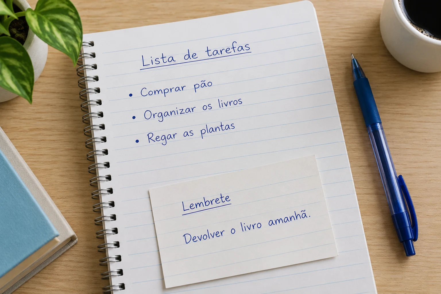 Lista de tarefas e bilhete curto escritos em folha pautada para treino de caligrafia Lista de tarefas e bilhete curto escritos em folha pautada para treino de caligrafia