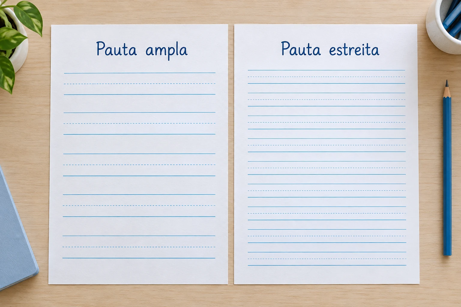 Duas folhas de caligrafia com diferentes alturas de pauta para comparar o espaço de escrita Duas folhas de caligrafia com diferentes alturas de pauta para comparar o espaço de escrita